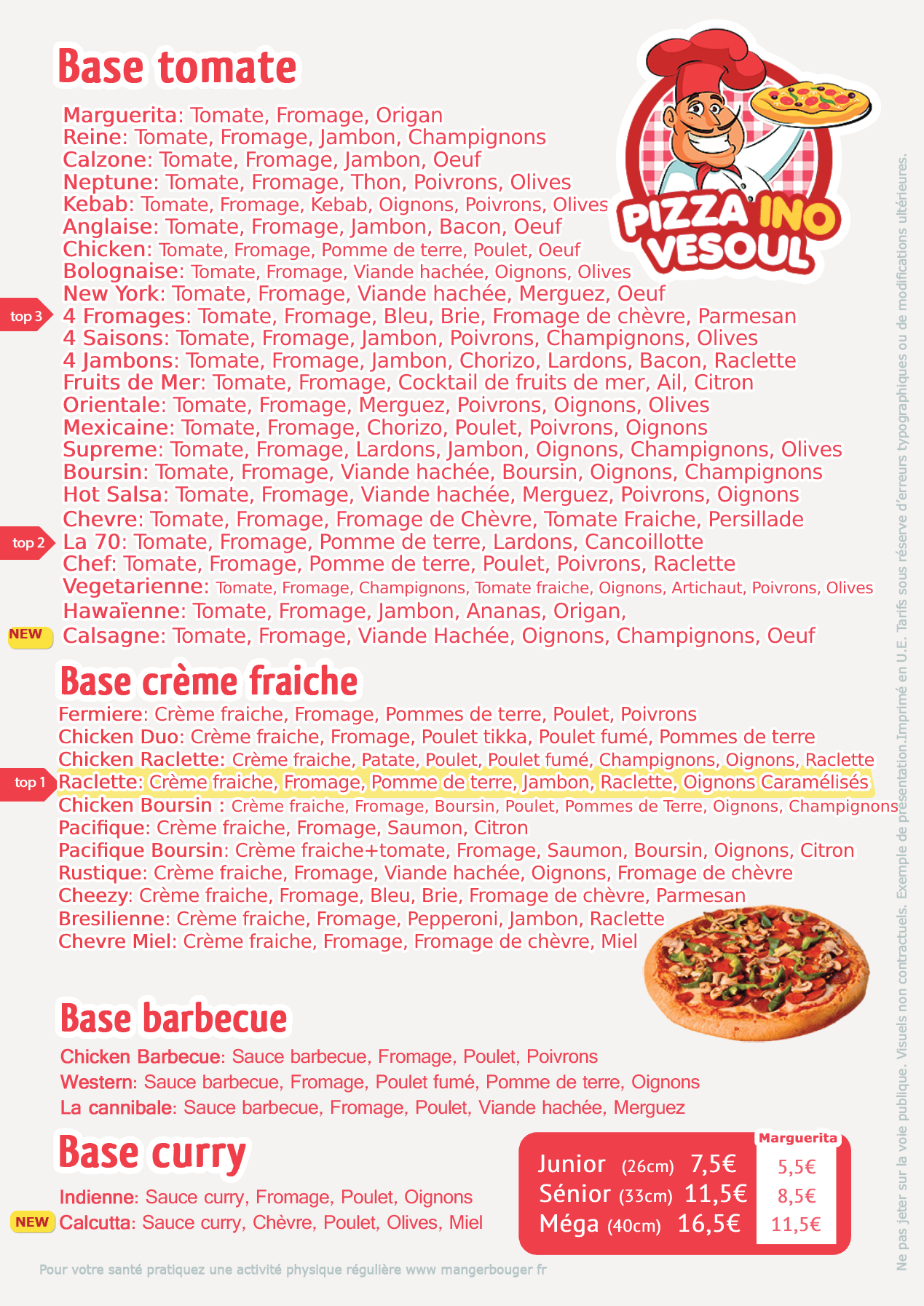 La Carte des Pizzas